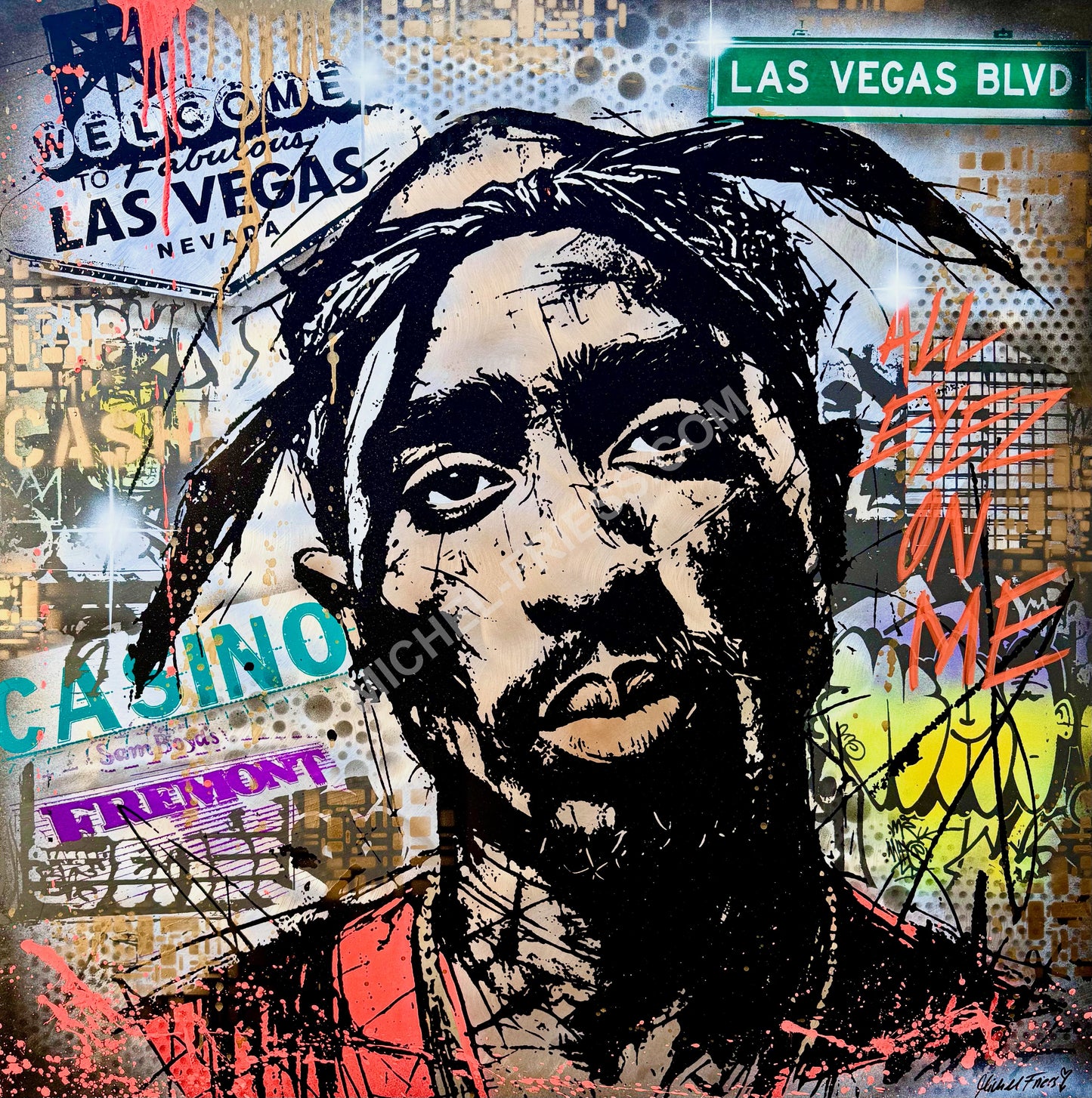 TUPAC, Unikat 100x100cm auf handgebürstetem 2mm Aluminiumblech.