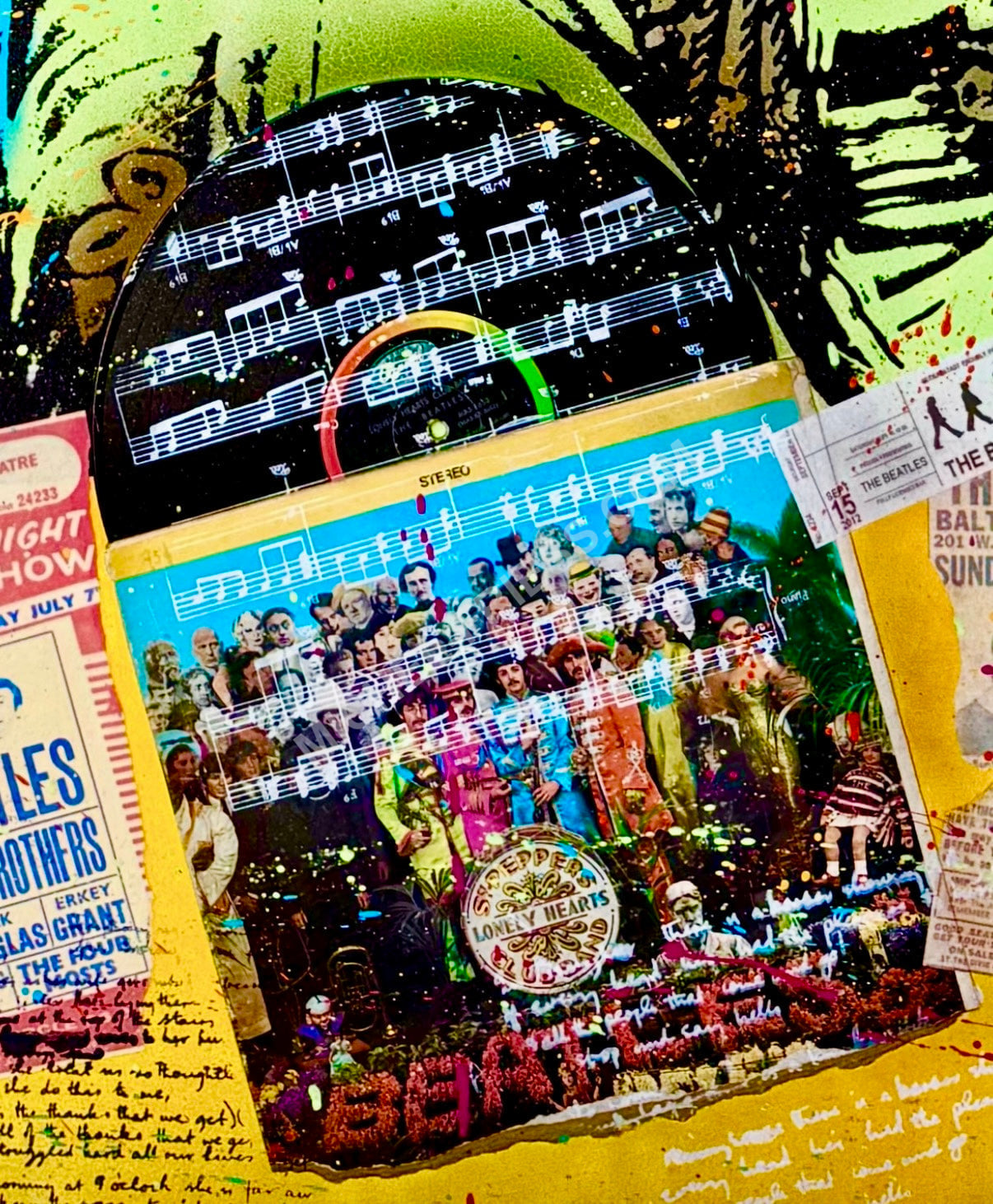 BEATLES - ALL YOU NEED IS LOVE 💜 Grosses, sehr aufwendiges Unikat 150x150cm auf Museumsleinwand, mit originaler, eingearbeiteter Vinyl-Schallplatte