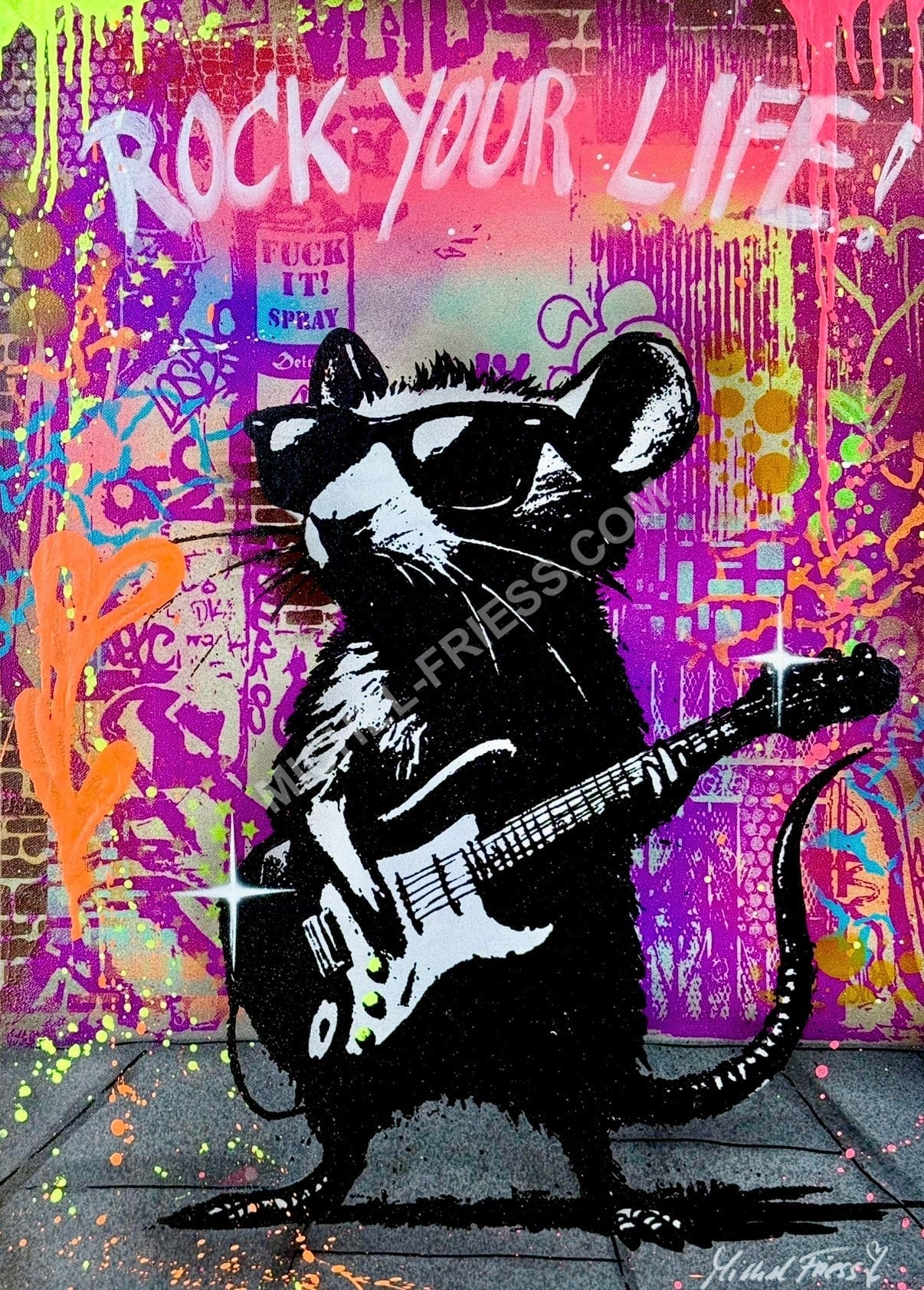 ROCKSTAR RAT, Unikat auf 50x70 cm Museumsleinwand mit 6cm Keilrahmen