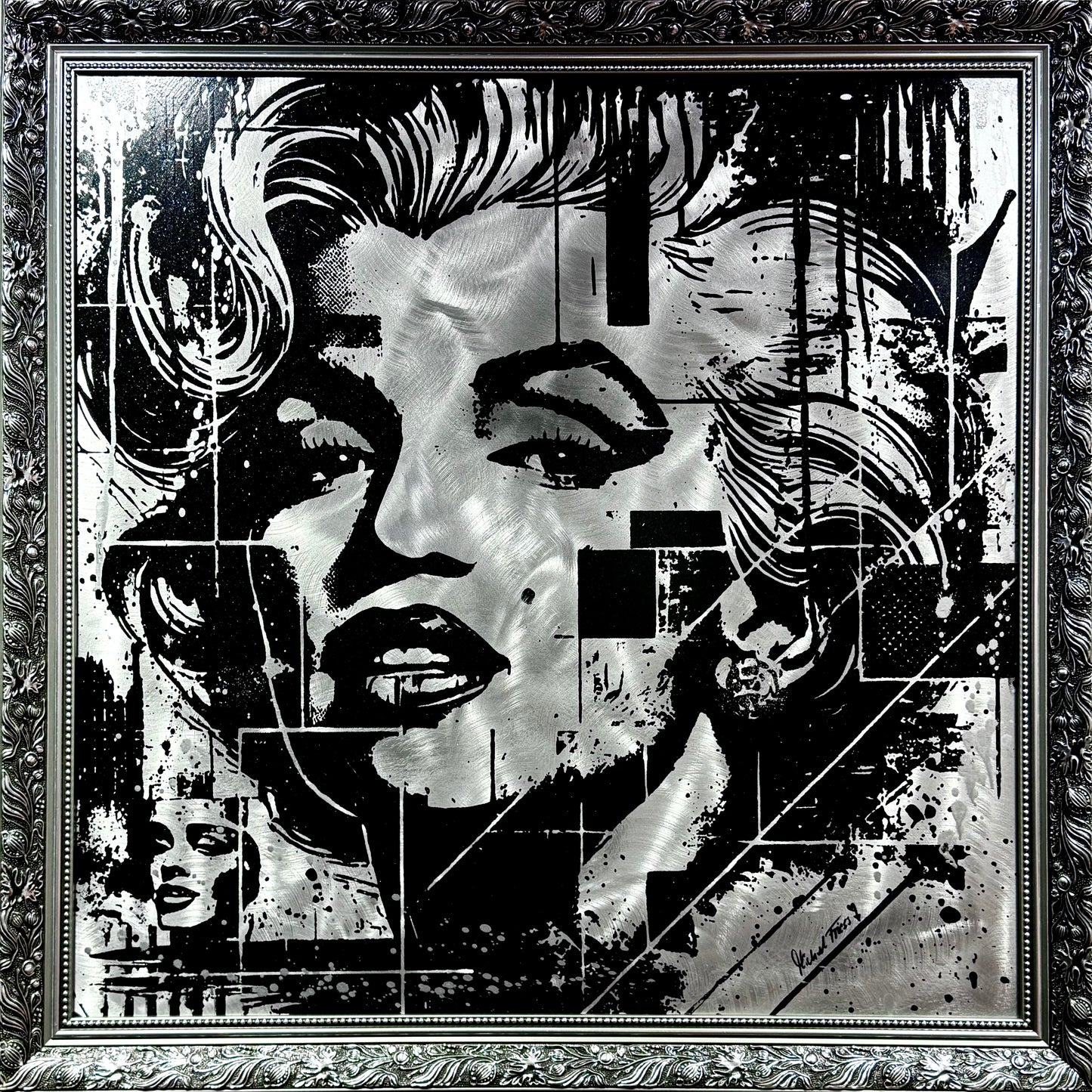 MARILYN EXTREME, Unikat auf 80x80 cm handgebürstetem Aluminiumblech 2mm