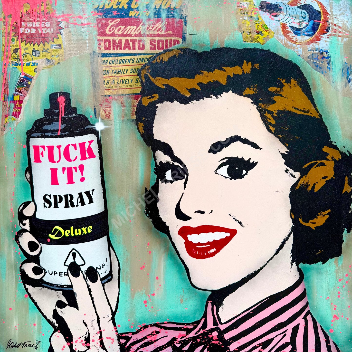 OLD AD FUCK IT SPRAY - Unikat 100x100cm auf Museumsleinwand 4cm