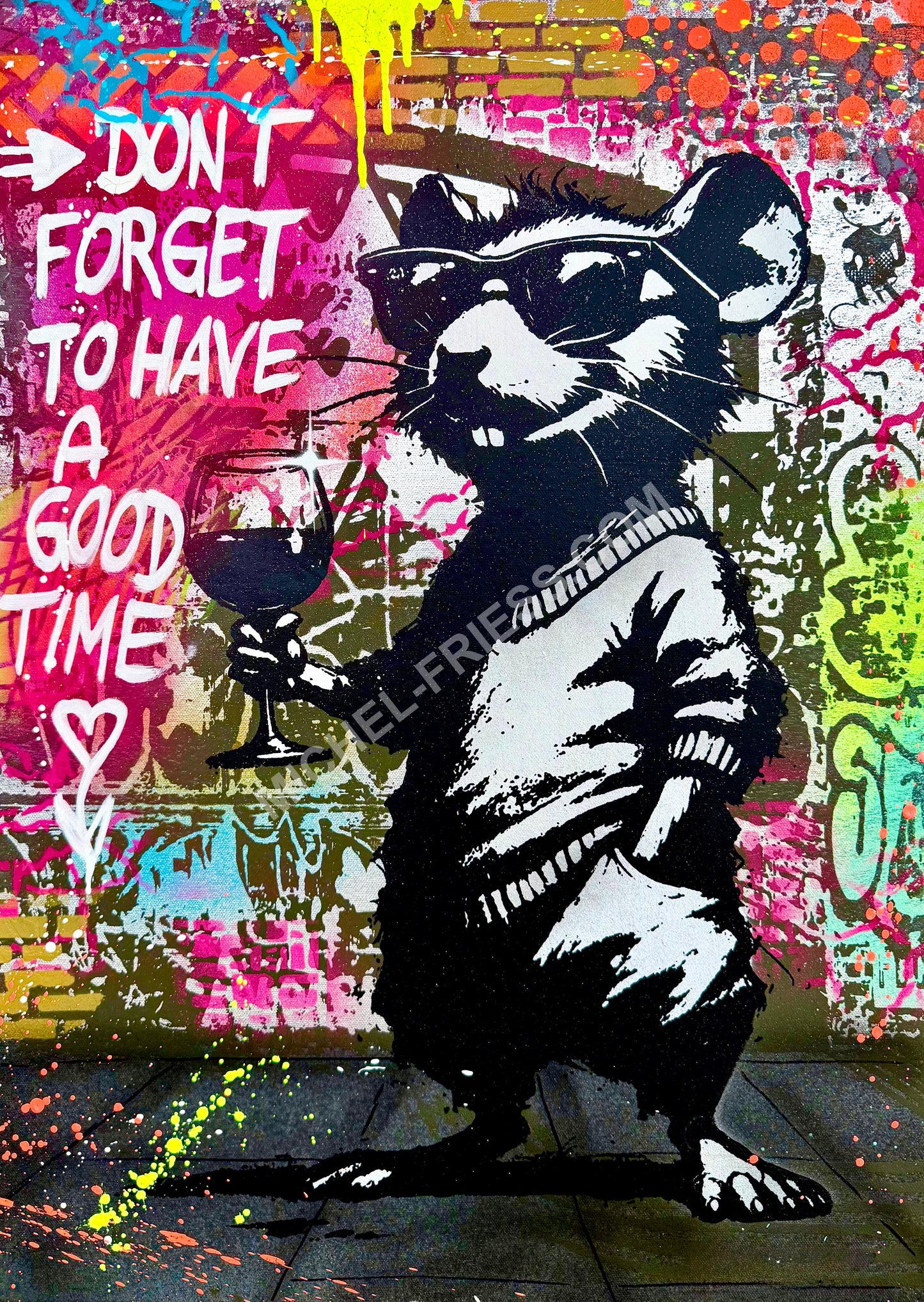 GOOD TIMES RAT, Unikat auf 50x70 cm Museumsleinwand mit 6cm Keilrahmen