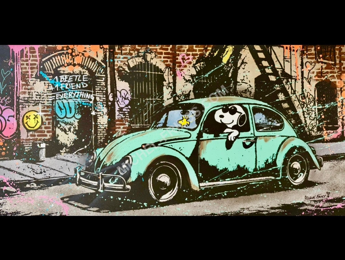 A BETTLE AND A FRIEND, Unikat auf 120x60cm handgebürstetem Aluminium 2mm