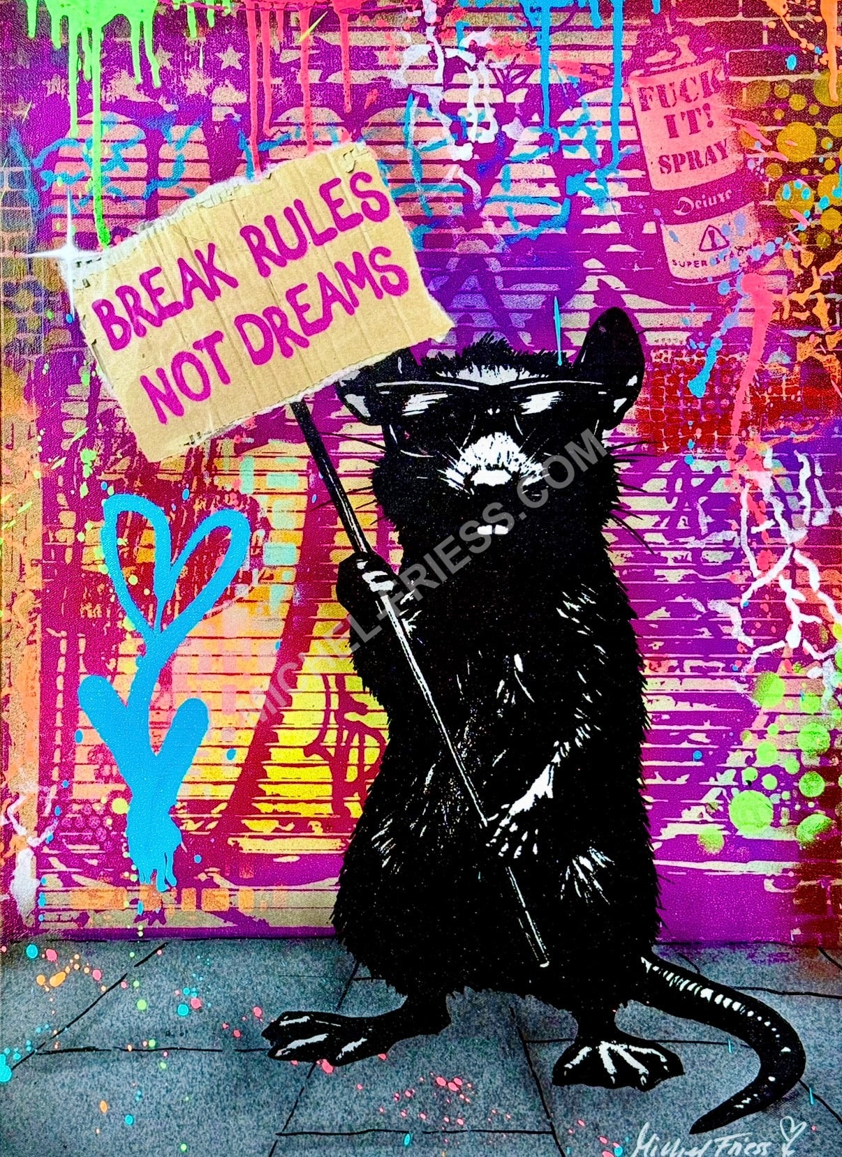 DEMO RAT, Unikat auf 50x70 cm Museumsleinwand mit 6cm Keilrahmen