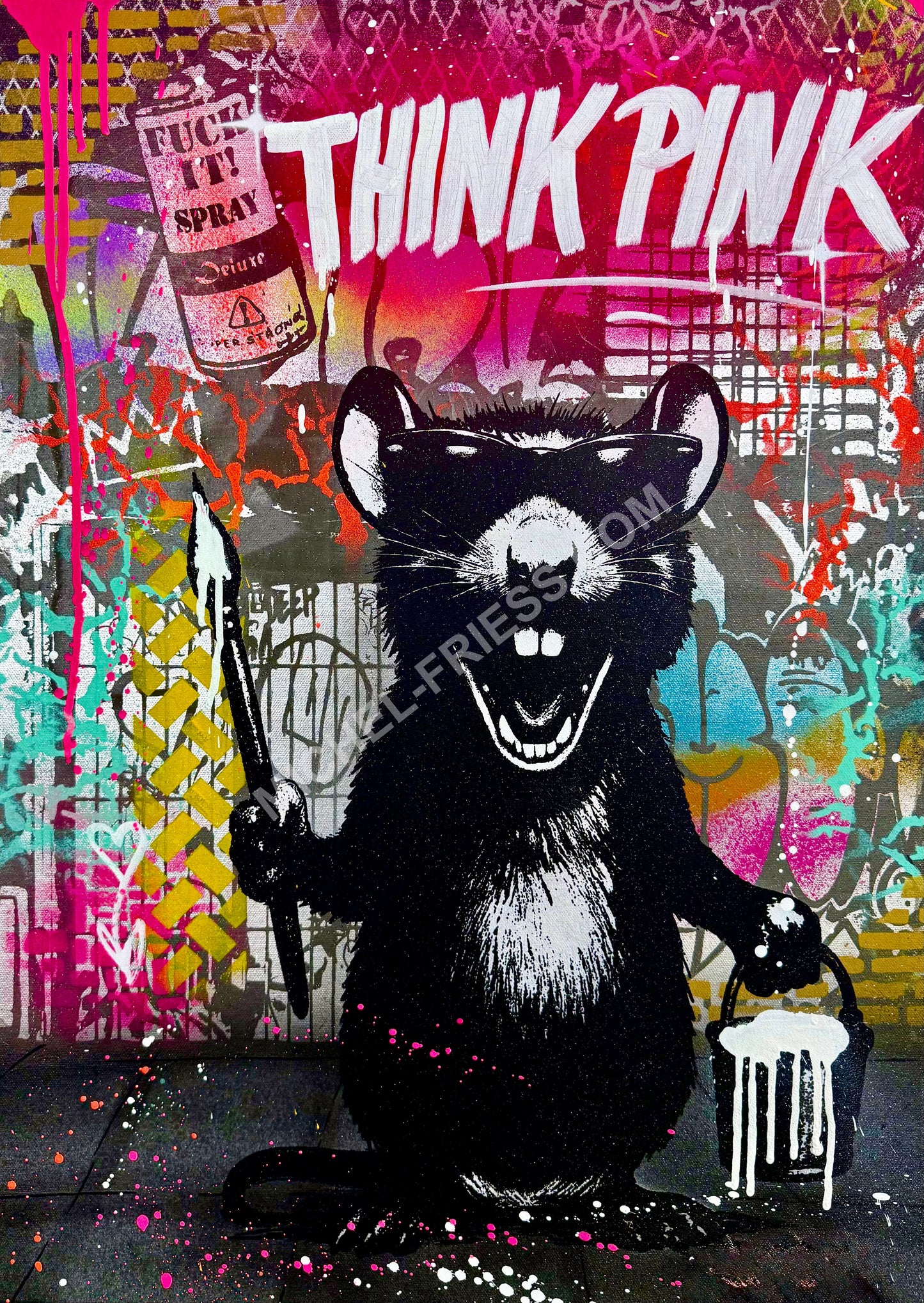 THINK PINK RAT, Unikat auf 50x70 cm Museumsleinwand mit 6cm Keilrahmen