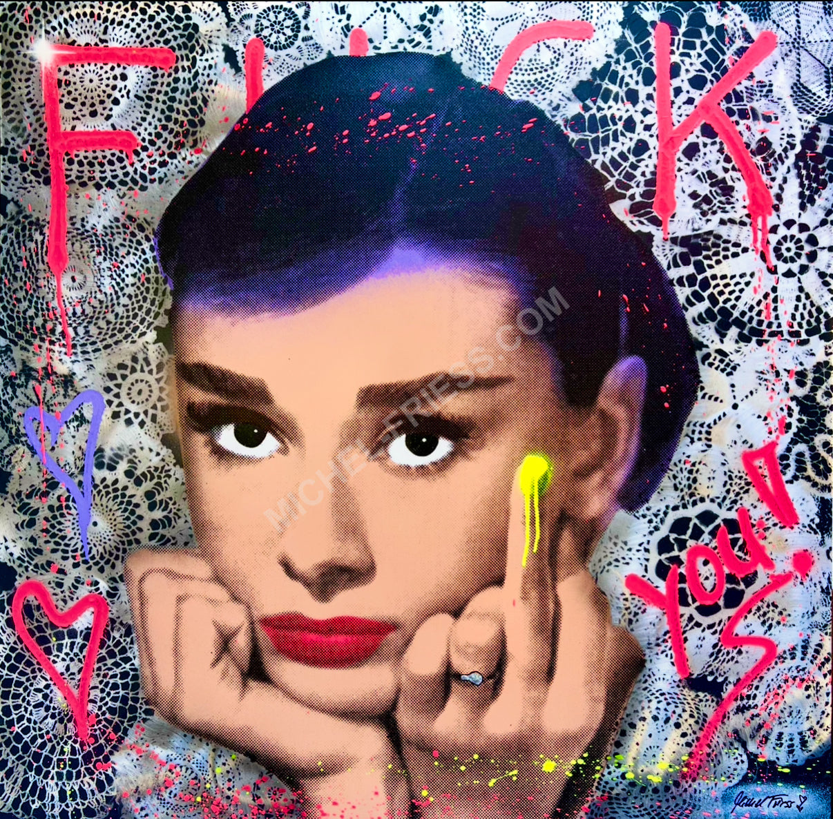 FUCK YOU AUDREY - Unikat „special“ 100x100cm auf Aluminium 2mm