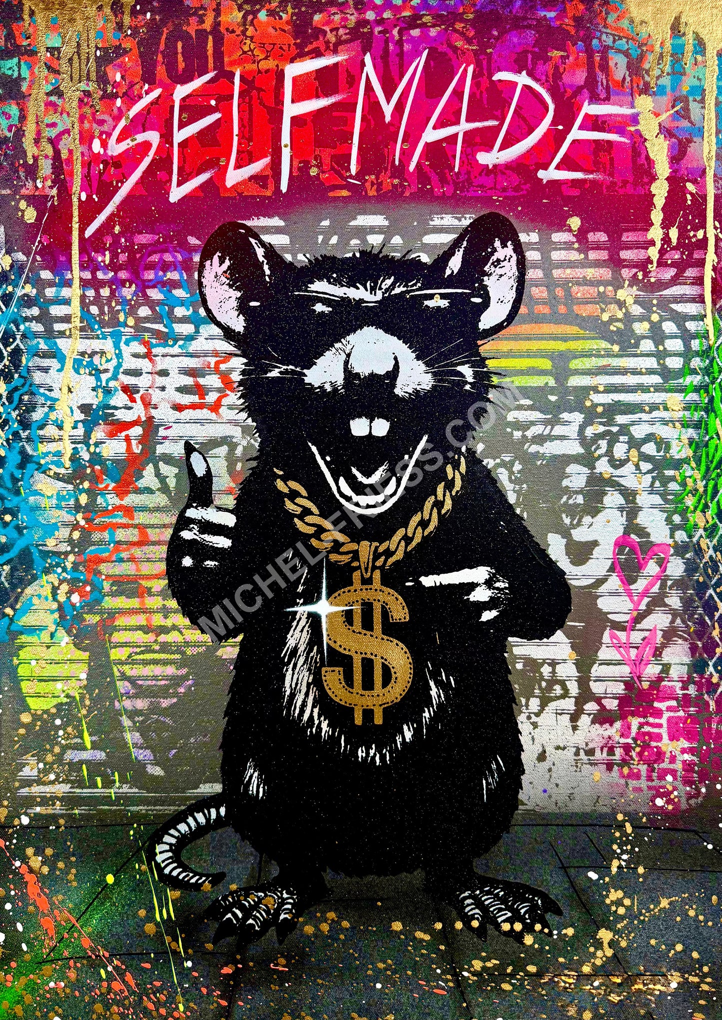 DOLLAR RAT, Unikat auf 50x70 cm Museumsleinwand mit 6cm Keilrahmen