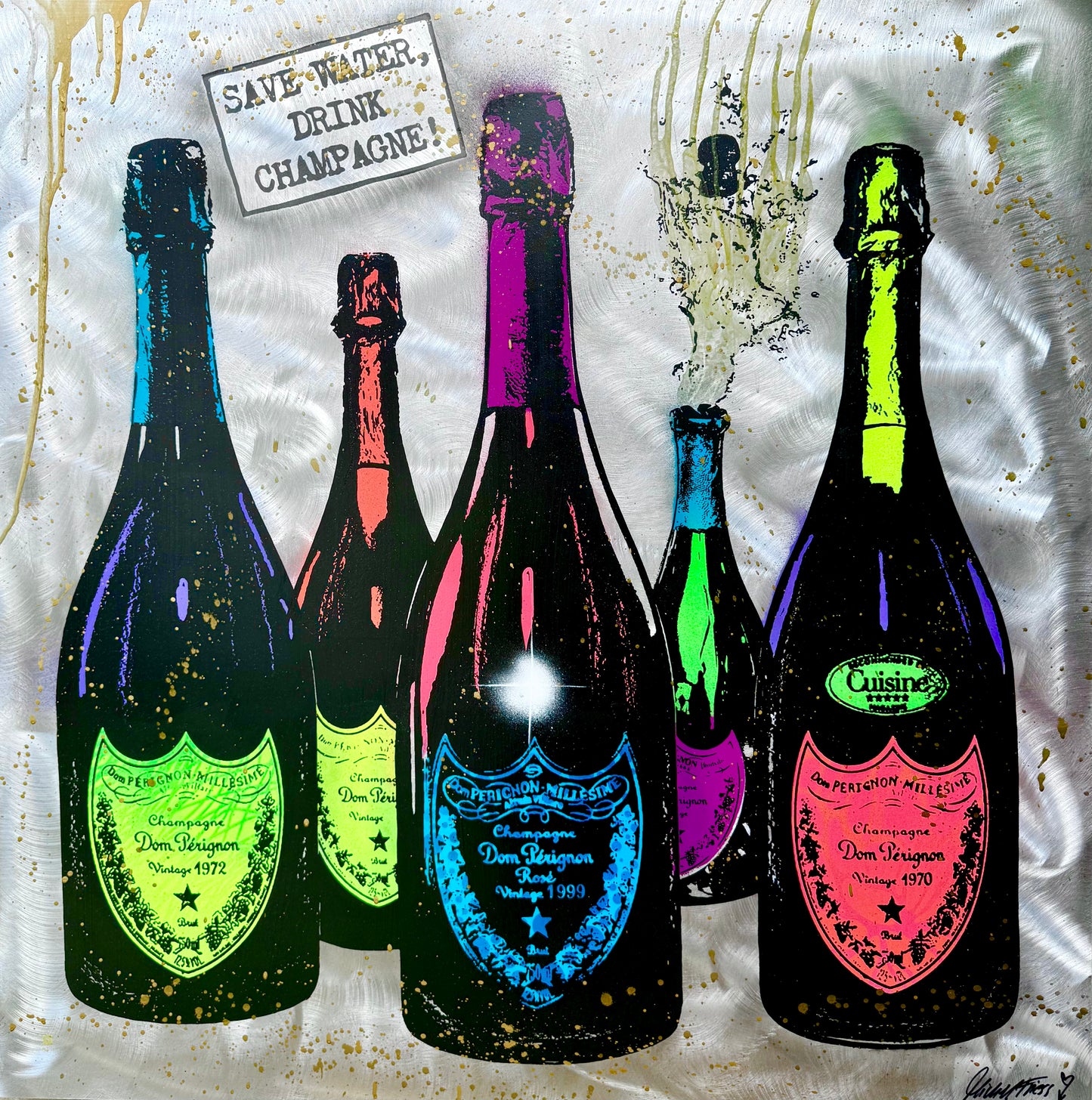 DOM PERIGNON, Unikat auf Alu 100x100cm
