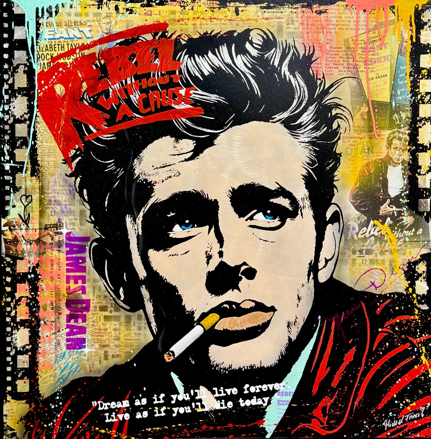 JAMES DEAN REBEL - Unikat 90x90cm auf handgebürstetem Aluminiumblech 2mm