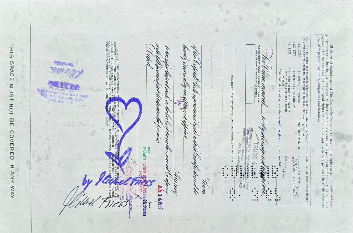 DAGOBERT PORTRAIT, Unikat auf orig. vintage US-Aktie (grün) 30x20cm, ungerahmt