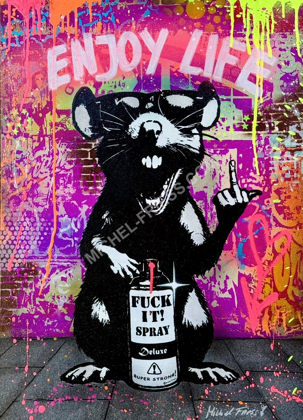 FUCK IT RAT, Unikat auf 50x70 cm Museumsleinwand mit 6cm Keilrahmen