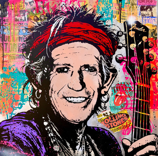 KEITH RICHARDS, Unikat 90x90cm auf handgebürstetem 2mm Aluminiumblech.