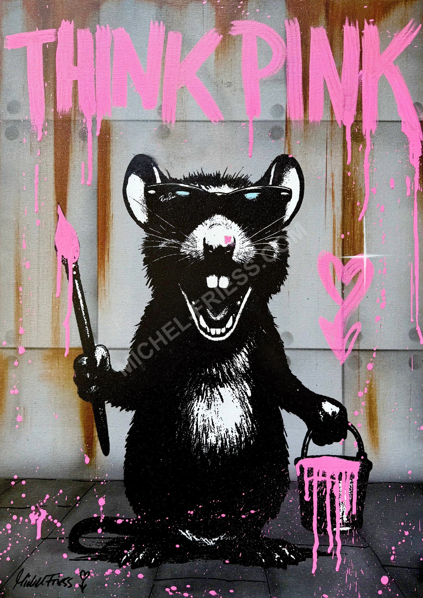 THINK PINK RAT, Unikat 50x70cm auf 4cm Museumsleinwand