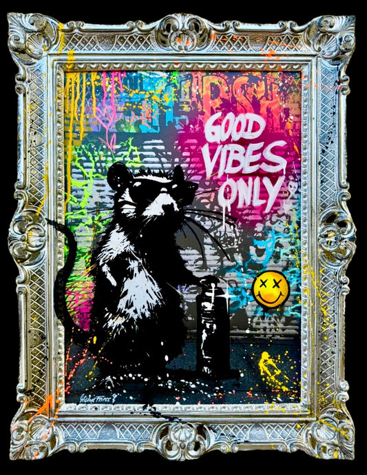 .GOOD VIBES RAT ⭐️ besonderes Unikat auf 50x70 cm Museumsleinwand auf 6cm (!) Keilrahmen im mit bemalten Barockrahmen