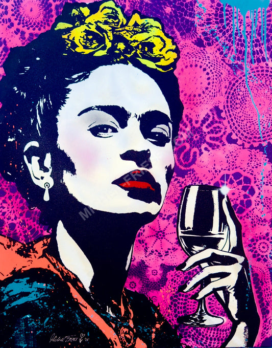 FRIDA & WINE - Unikat 80x100cm auf handgebürstetem Aluminium 2mm