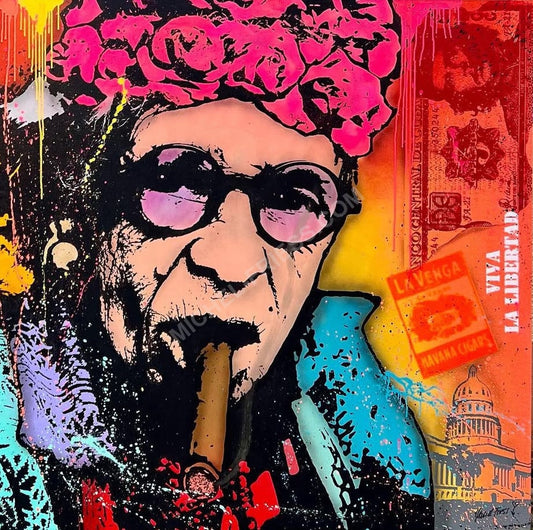 CUBA WOMAN - GRANNY PURETTA, grosse Unikat auf 150x150cm Museumsleinwand