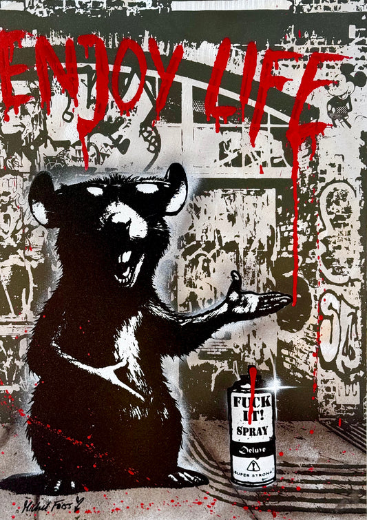 RAT - ENJOY LIFE, Unikat auf Alu 50x70cm