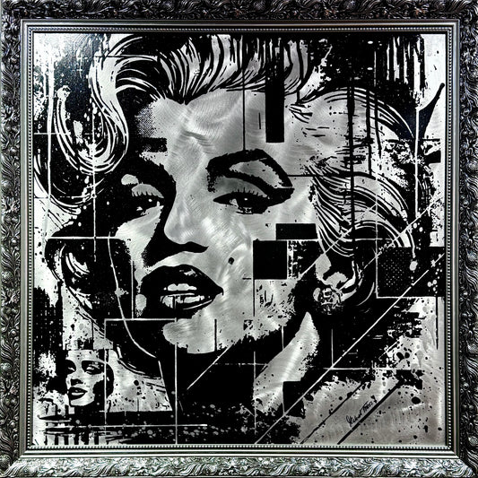 MARILYN EXTREME, Unikat auf 80x80 cm handgebürstetem Aluminiumblech 2mm