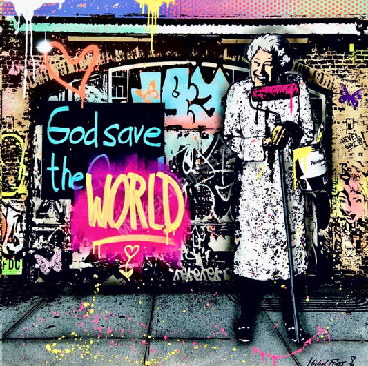 .GOD SAVE THE WORLD - Unikat 100x100cm auf Aluminium 2mm