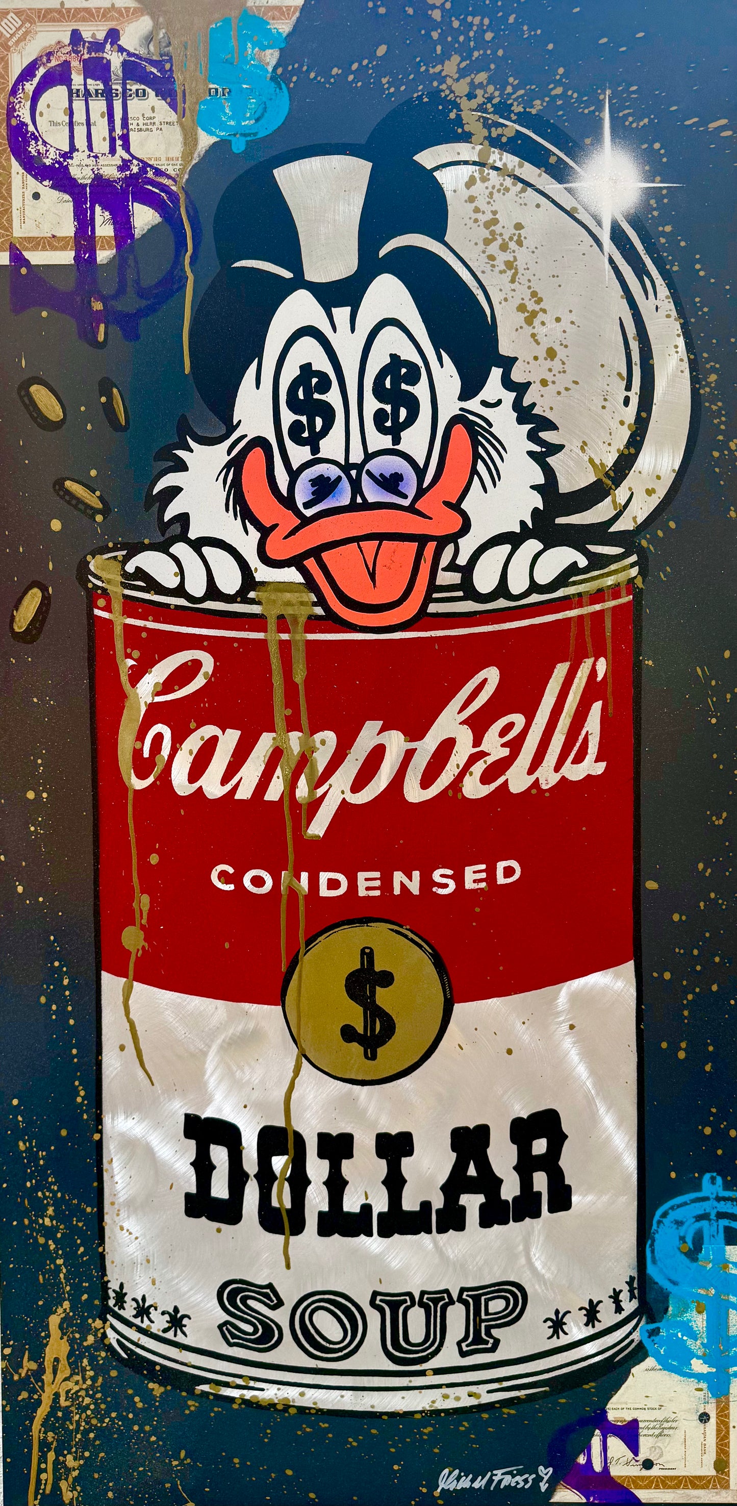 DOLLAR SOUP, Unikat auf Alu 120x60cm