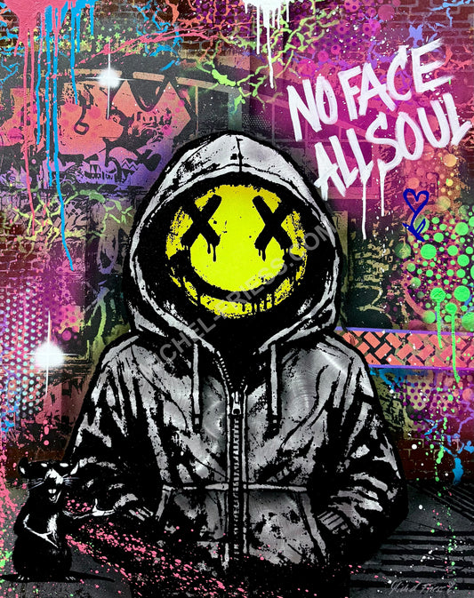 NO FACE-ALL SOUL, Unikat 80x100cm auf handgebürstetem Aluminiumblech 2mm