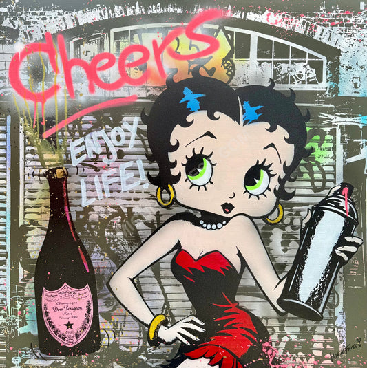 BETTY CHEERS🥂 - Unikat 100x100cm auf Aluminium 2mm