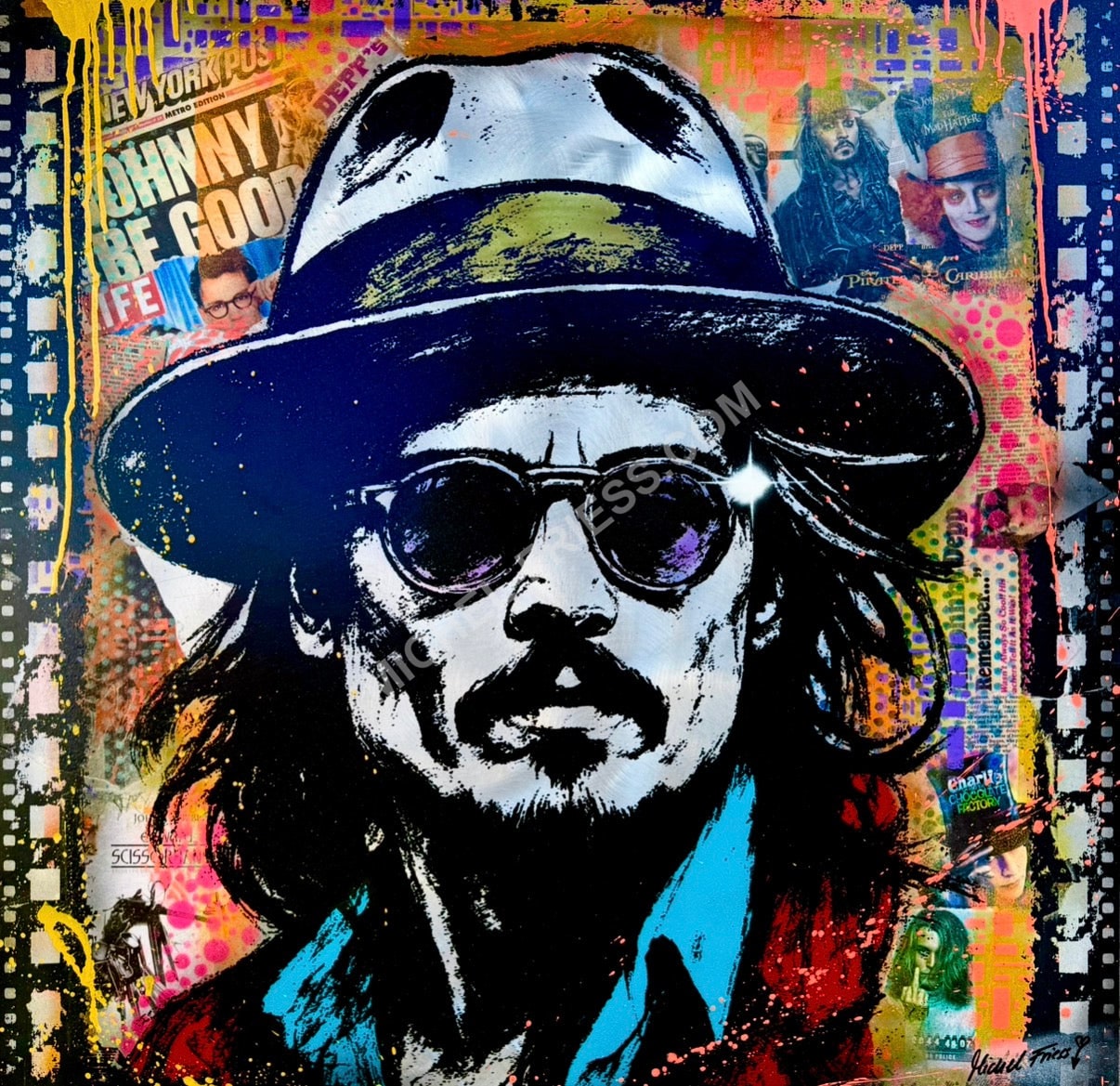 JOHNNY DEPP, Unikat auf 2mm Alu 90x90cm