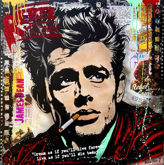 JAMES DEAN REBEL - Unikat 90x90cm auf handgebürstetem Aluminiumblech 2mm