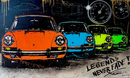 911 LEGENDS✨ - Unikat, Acryl auf 2mm dickem Alublech, handgebürstet, mit 3cm dickem Alu-Rahmen rückseitig.