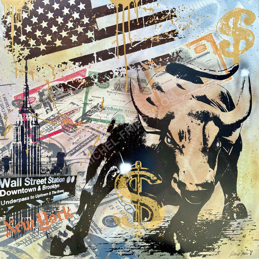 WALLSTREET BULL - Unikat 100x100cm auf Aluminium 2mm