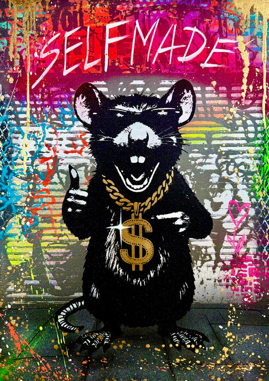 DOLLAR RAT, Unikat auf 50x70 cm Museumsleinwand mit 6cm Keilrahmen