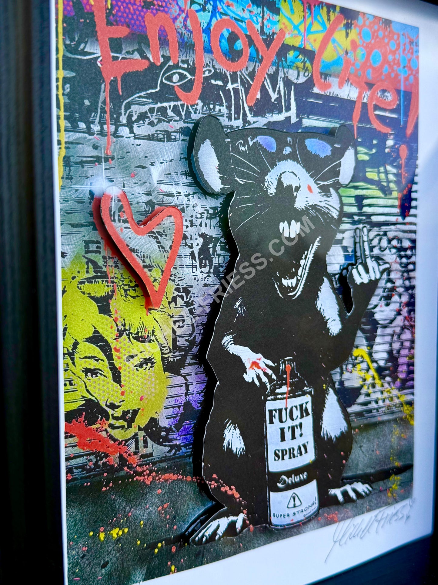 FUCK IT RAT - 3D Papierarbeit 20x25cm, gerahmt hinter inMuseumsglas, limitiert auf 99 Exemplare, handsigniert und nummeriert