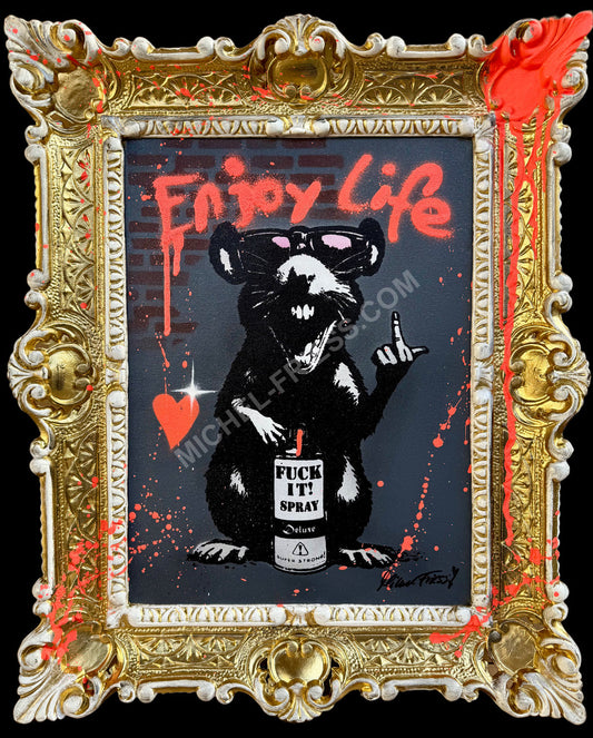 FUCK IT RAT BAROCK (dunkelgrau) -Unikat auf 40x30cm Leinwand im Barockrahmen