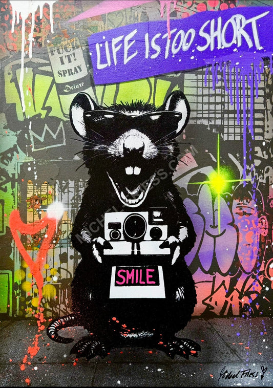 PHOTO RAT, SMILE - Unikat 50x70cm auf 4cm Museumsleinwand