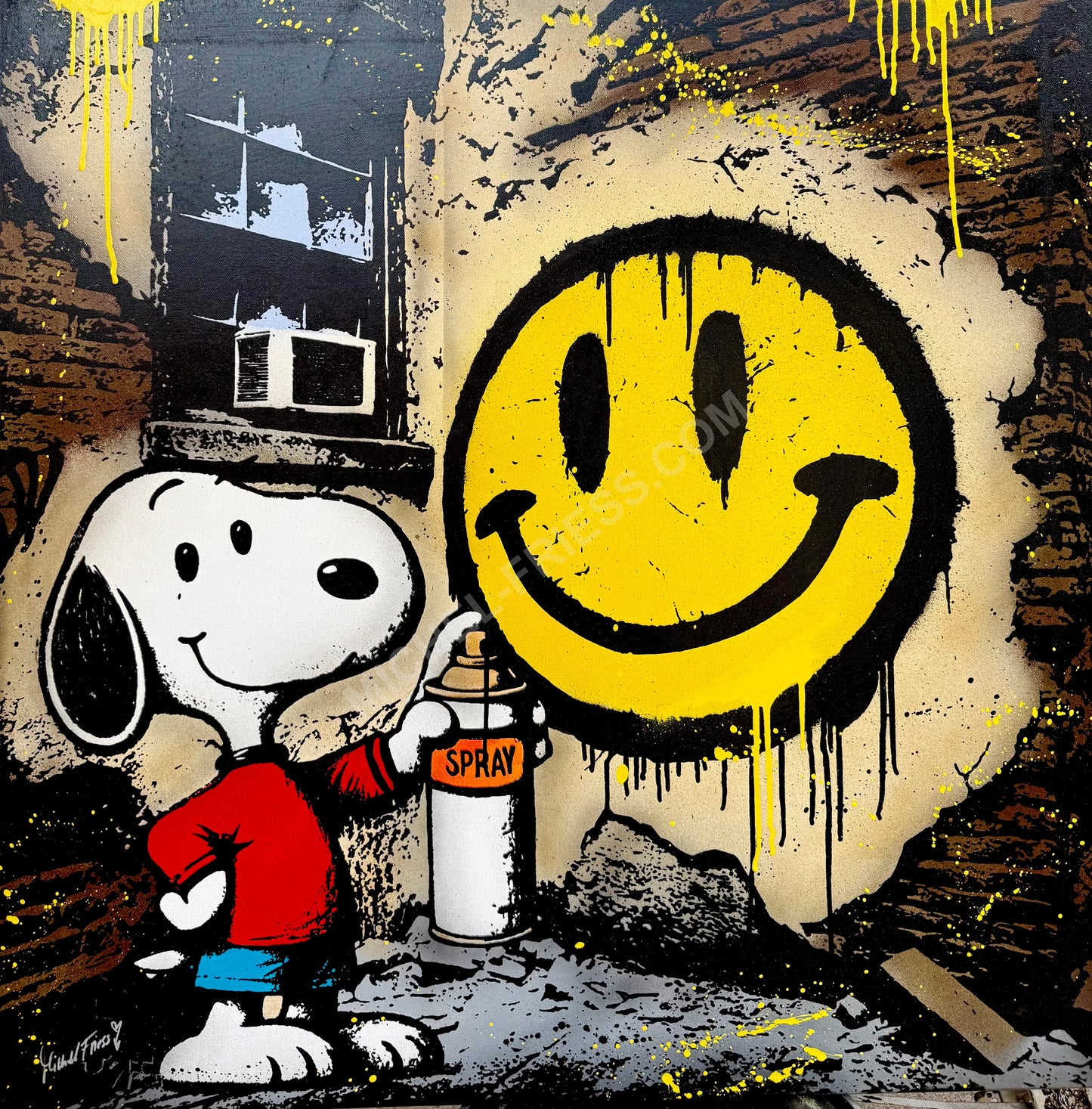 SNOOPY‘s SMILEY 🙂 Unikat 100x100cm auf Museumsleinwand 4cm